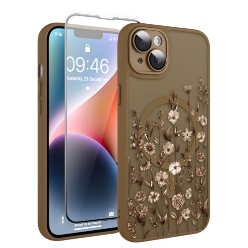 Coque iPhone 14 Plus antichoc MagSafe avec vitre protection écran fleurs
