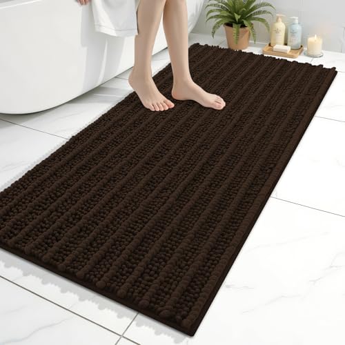 Image of Arotive Luxury Bathroom Ruuner Rugs 47x24, Extra Soft Thick Absorbent Shaggy Chenille Bath Rugs, Machine Wash Dry, Bath Mats for Bathroom Floor, Tub and Shower, Home Decor Accessories, Brown