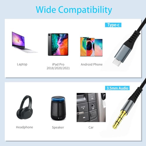 Cable tipo C a audio auxiliar de 3,5 mm para escuchar música del móvil en el coche 2m 5