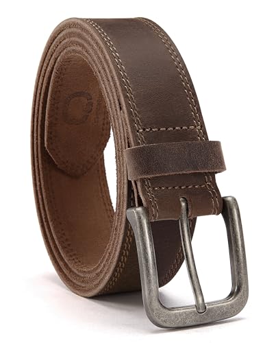 Image of Chaoren Leather Ratchet Belt 2 Pack Dress with Click Sliding Buckle 1 3 /8 inch in Gift Set Box - Adjustable Trim to Fit