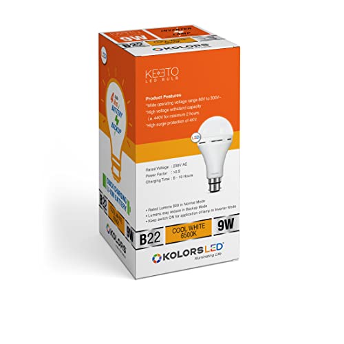 Image of KOLORS Rechargeable emergency Inverter LED bulb, B22, 10W, Cool day light Pack of 1