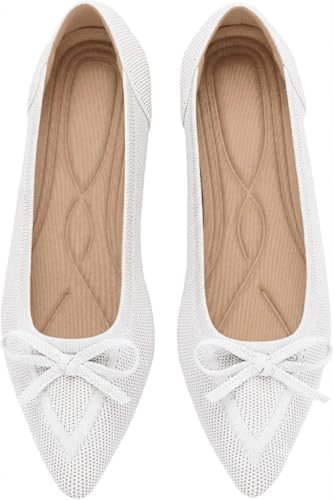 Image of TINGRISE Women's Flats Pointed Toe Bow Knit Ballet Shoes Comfortable Dressy Mesh Slip On Flat
