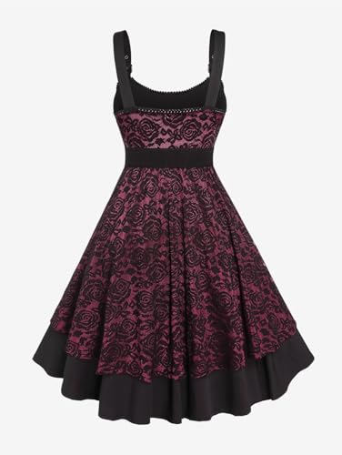 Image of Rosegal Women Plus Size Retro Lace Belt Party Cocktail Dress | 1950s Vintage Dress, Wedding Guest-Formal Bridesmaid Dress, Sleeveless Midi Dress, Retro Rockabilly Pinup Dress