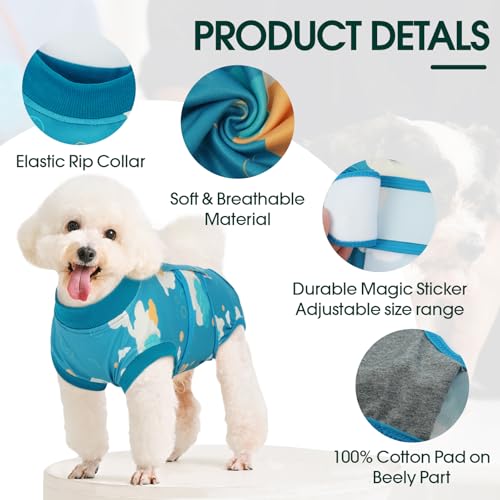 Image of Kuoser Recovery Suit for Dogs After Surgery,Printed Dog Surgery Suit Female Male Spay Neuter,Anti-Licking Dog Onesie for Abdominal Wounds Skin Disease,Pet Surgical Recovery Bodysuit Cone Alternative,S