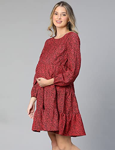 Image of oxolloxo Women Floral Print Round Neck Maternity Dress