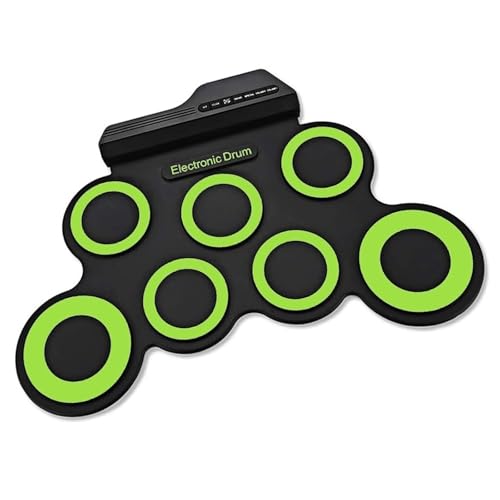 DOUDINGMAO Juego de batería eléctrica, 7 almohadillas de batería con altavoces, juego de batería electrónica enrollable con pedales de tambor para niños