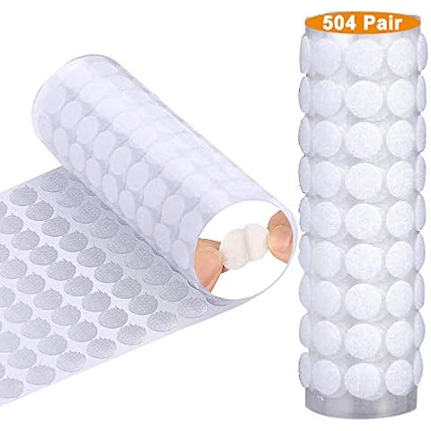 Hook and Loop Dots 10mm Self Adhesive,NOCHME 1008pcs/ 504 Pairs Waterproof Double Sided Strong Sticky Back Coins Dots for DIY Crafts,Hook and Loop Tapes for Floor,Glasses,Metals,Paper, Leather, White Cover