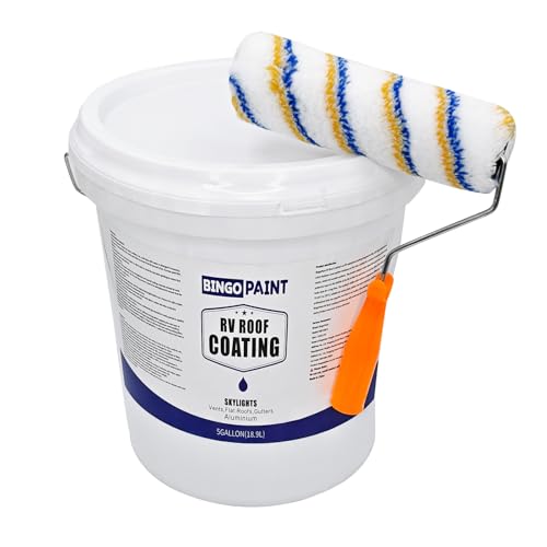 BingoPaint RV Roof Coating?RV Roof Sealant?Solar Reflective Flexible Waterproof Membrane Coating for Motorhomes,Trailers, Camper-White (5GALLON)