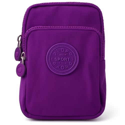 Bolsa Porta Celular com Alça Ajustável e Suporte de Braço Nylon Resistente Leve e Compacta Ideal para Caminhada, Corrida, Academia e Uso Diário (Roxo)