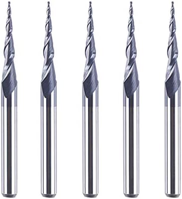 SpeTool 5Pcs Tapered Ball Nose Carving End Mill 1/8 inch Shank 0.25MM Radius (0.5MM Diameter) Tips 3D Woodworking Tool CNC Router Bits