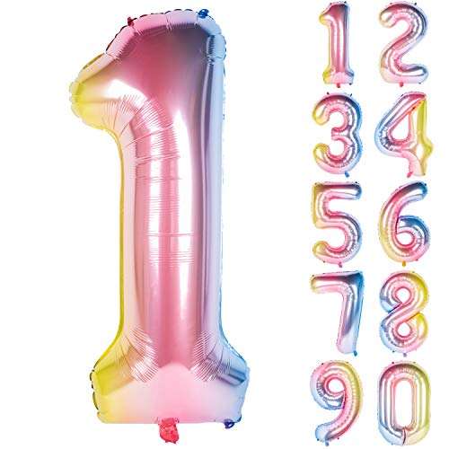 Image of 40 Inch Rainbow Digit Helium Foil Birthday Party Balloons (Lightly color 1) | Helium Foil Birthday Party Balloons big size Gradients Rainbow Digit