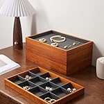 Oirlv Wood Flat Jewelry Tray Stackable Jewelry Drawer Organizer Showcase Jewelry Holder(Grey) - Image 3