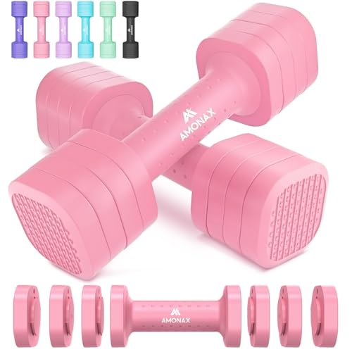 Amonax Kit de Mancuernas Ajustables 4 en 1, Juego de Pesas 1kg/1.5kg/2kg/2.5kg para Mujer y Hombre, Set de Pesas para Gimnasio en Casa, Dumbbell Set para Fitness y Entrenamiento de Fuerza
