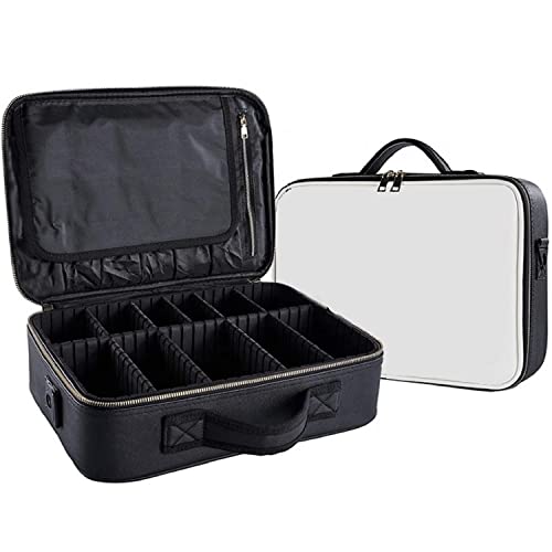 Image of Travel Makeup Case, Professional Cosmetic Train Cases Artist Storage Bag Make Up Tool Boxes Brushes Bags with Compartments Vanity Organizer (16 INCH(1 Layer), Black & White)