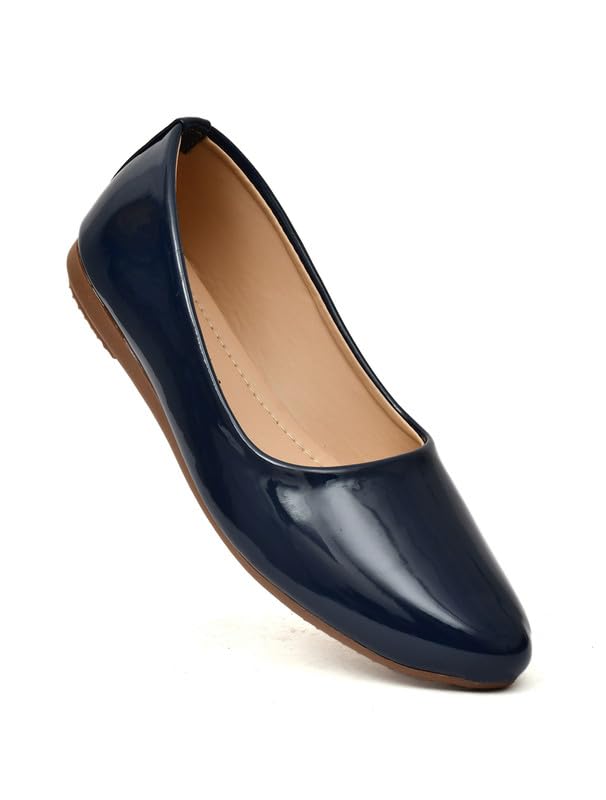 Image of MISS London Women's Bellies | Patent Leather Flats for Casual & Office Wear | Stylish & Comfortable | TPC Sole