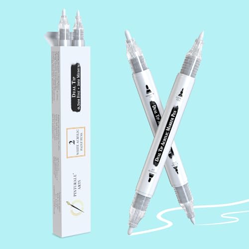 Pinturale Arts White Acrylic Paint Pen | Set 2 White Acrylic Marker Dual Tip (Fine 0 7mm and Medium 3mm) | For Black Paper Ceramics Rock Painting Glass Wood Canvas Metal