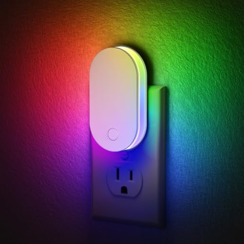 Image of Briignite Plug in Night Light, RGB Night Lights Plug into Wall 1 Pack | Nightlights with Foldable Plug, Dusk to Dawn Light Sensor with Multi Lighting Modes, Color Changing Night Light for Bathroom
