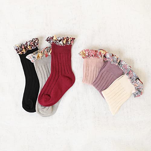 Baby Girls Vintage Ankle Lace Socks Toddler Ruffles Casual Floral Stripe Socks 6 Pack2