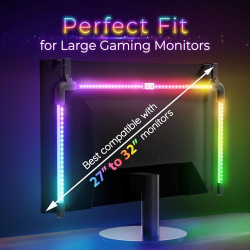 Image of Fosmon for PC Computer Monitor Backlight RGB Light Strip for Gaming Room | Fits Screens Up To 27.2 Inch, Custom Ambient USB-Powered Screen Desk Lamps Sync With Music Colors via Software Control