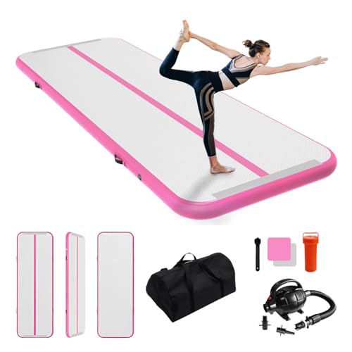 IBATMS Air Track Ginnastica Artistica 3/4/5/6 Metri, Tappeto Ginnastica Artistica da Casa con Pompa Elettrica, Tappetino Gonfiabile per Allenamento Yoga Cheerleading Fitness, 300x100x10cm Rosa