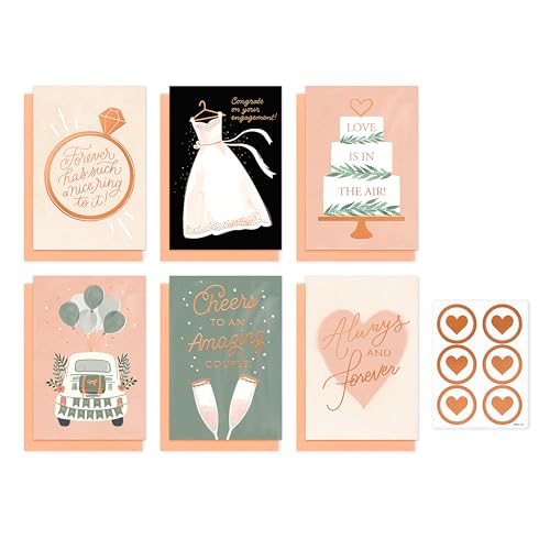 American Greetings 6-Count Wedding Card Pack, Peach and Rose-Gold Celebration Designs