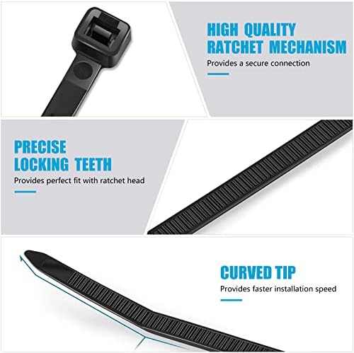 Zip Ties 8 inch (100 Pack), 40lbs Tensile Strength, Black Cable Ties, Wire Ties for indoor and outdoor use, by Skalon - 3