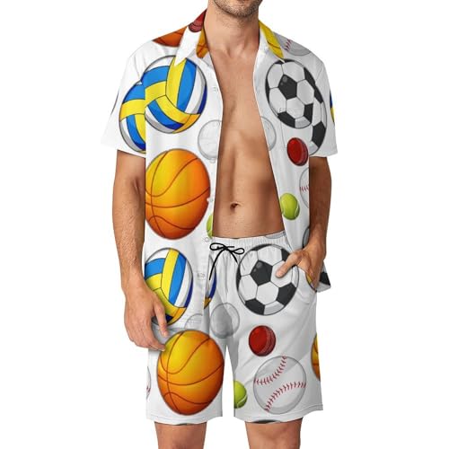 Chemise Hawaïenne Hommes Ensemble Cartoon Ball Été 2 Pièces S
