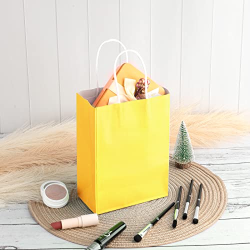 25Pcs Paper Bags With Handles. Small Gift Bags Party Favor Bags Goodie Bags Shopping Bags. Yellow Gift Bags With Handles Bulk For Birthday Wedding Retail Business Festivals Arts Diy Crafts 5.9X3.1X8.3 Inches #TOP4