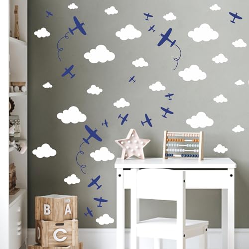 Vinilos decorativos Avión y Nubes para Pared, 3 planchas miniatura 3