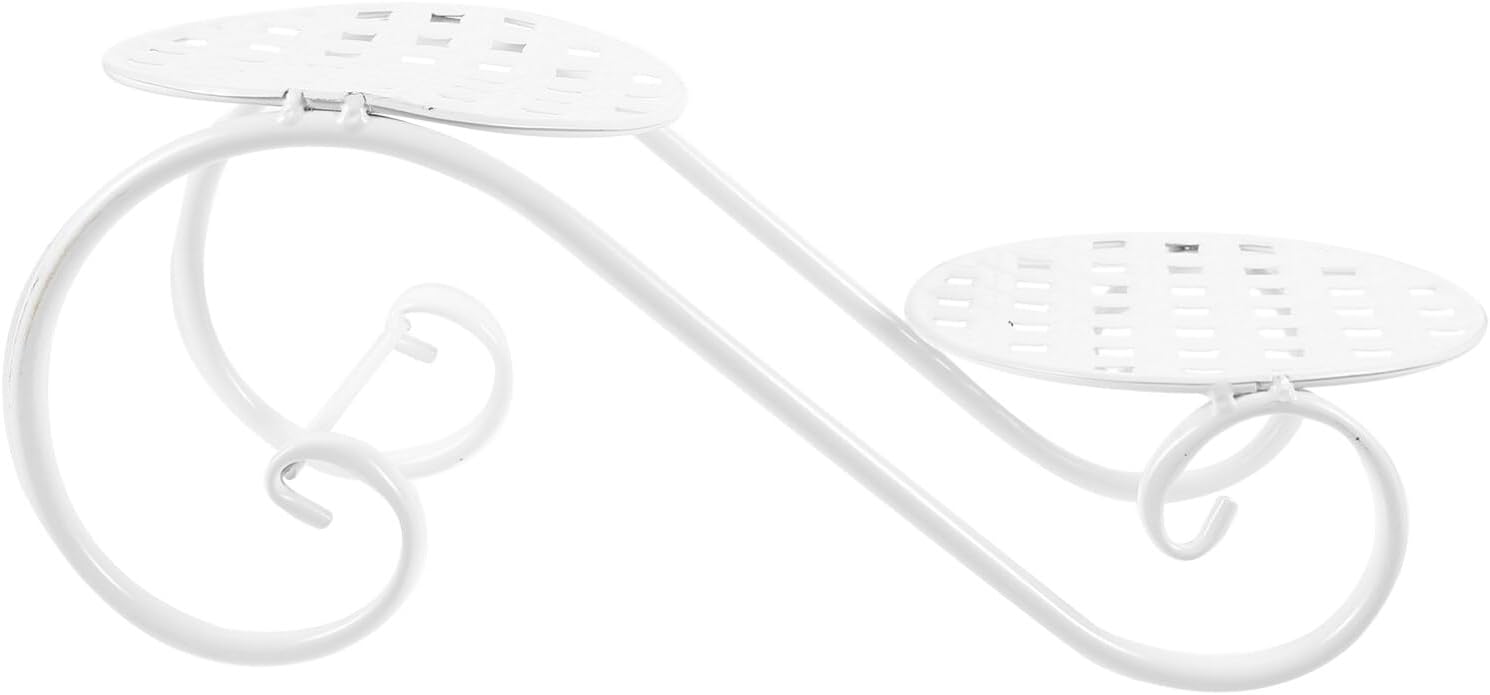 PRETYZOOM 2 Tier Planter Stand Metal Round Potted Plant Stands Flower Pot Display Shelf Plant Holder Rack Outdoor Planter Rack Indoor Bonsai Holder for Patio Garden, 33x13cm, Z20048U6ZJ5717ZLU33C