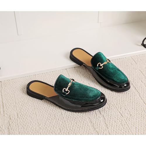 Image of FLQL Men's Leather Scuff Slippers Velvet Slip On Loafers Fashion Backless Mule Clogs Anti-Slip Sandals Slides for Men and Women Designer Size 7-13