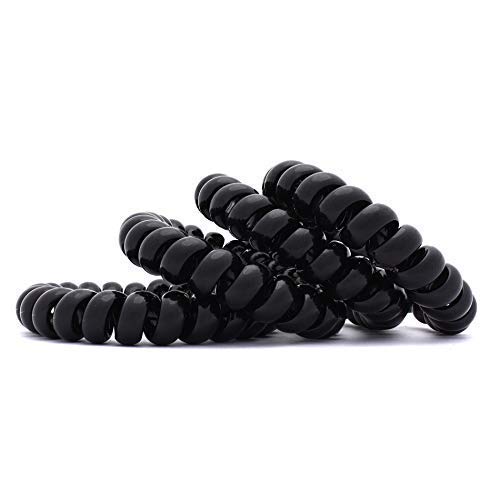 Gehna by RTS Elastic Spiral Stretch Glossy Hair Bands - Set of 4 Rubber Band (Black)