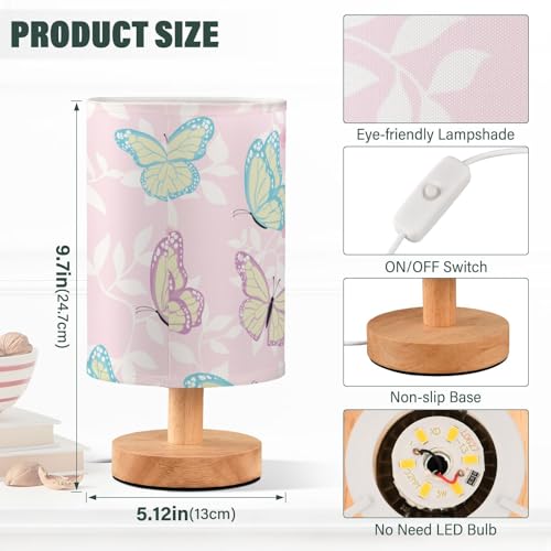 ALAZA Bedside Table Lamp Cute Butterfly Pink Flower Lamp for Girls Boys Bedroom with USB Port LED Kids Nightstand Lamp Wood Base Desk Living Room Decor - Image 4