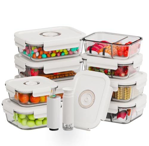 Image of HOLDN' STORAGE Vacuum Food Storage Containers, Set of 9 Glass Containers with Electronic & Manual Pump - Keep Food Fresh Longer, BPA-Free Glass, Leak-Proof, Ideal for Meal Prep, Marinating