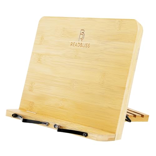 Readbliss Bamboo Book Stand &ndash; Adjustable & Lightweight Holder for Books, Laptops, and Cookbooks...