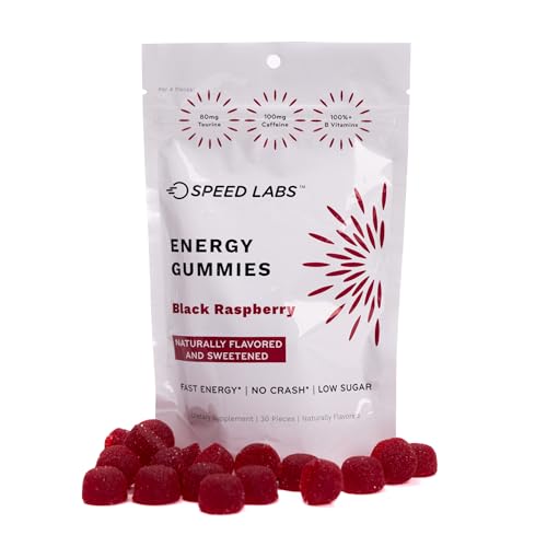 Image of Speed Labs Caffeine Energy Gummies Black Raspberry Natural, 25mg Caffeine, Taurine, B-Vitamins per Piece, 30 Pieces, Vegan, Gluten Free, 1g Added Sugar