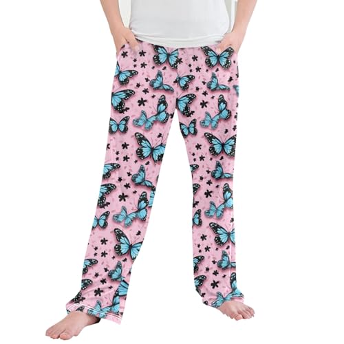 Butterfly Long Pajama Pants Elastic Waist PJ Bottoms with Pockets S A110910