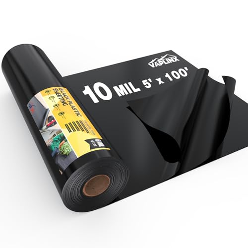10 Mil Black Plastic Sheeting 5x100 FT Heavy Duty Polyethylene Plastic Rolls for Garden Black Plastic Rolls for Crawl Space Vapor Barrier Construction Landscaping Weed and Moisture Control