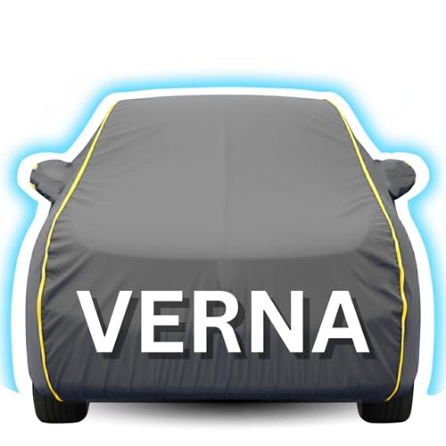 Image of Kayme Premium Grey Verna Car Cover Waterproof for (All Models & Variants - Petrol, Diesel, CNG & EV) |Speacially Custom Fit with Mirror Pockets |All-Weather Protection - Outdoor Car Body Cover