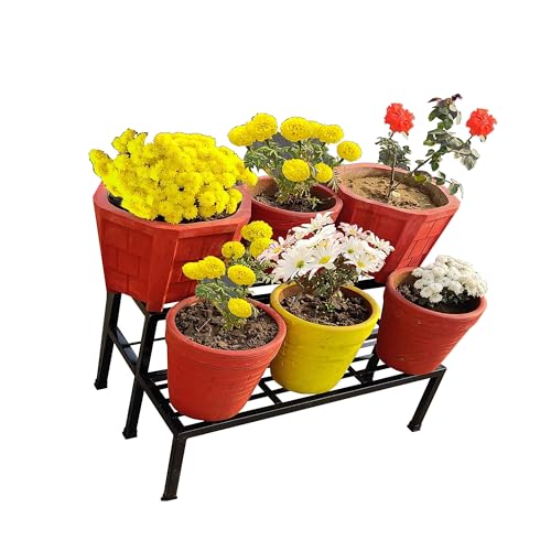 Image of A-One 2 Step Garden Plant stand Flower Pot Holder Plant Pot Stand Heavy Duty (BLACK) (Two Step)