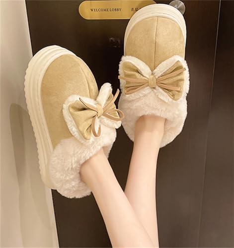 Rungion Cute Bow Winter Slipper for Women Plush Lined House Slip-On Shoes Outdoor Non-slip Warm Platform Suede Slipper4