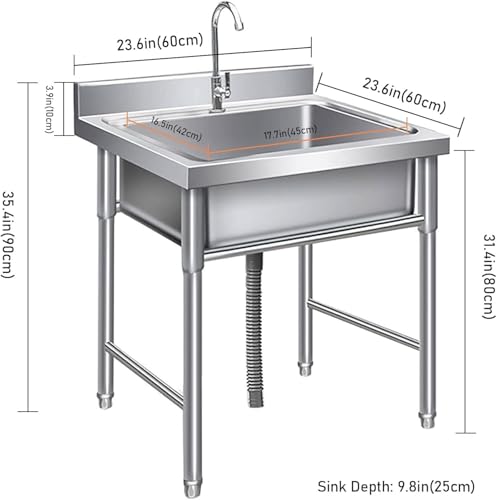 Fregadero de un solo tazón de acero inoxidable 304 para hostelería de 60x60 cm 8