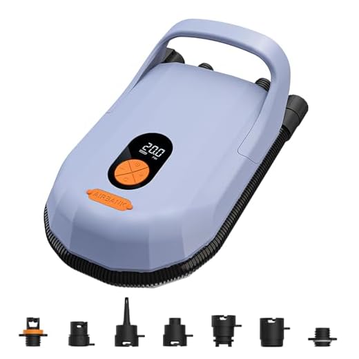 AIRBANK wiederaufladbarer 20PSI Hochdruck SUP elektrische Luftpumpe mit Batterie, intelligente zweistufige Aufblas- und Entleerungsfunktion, Auto-Off 12V DC Autoanschluss, freie Hände Ideal