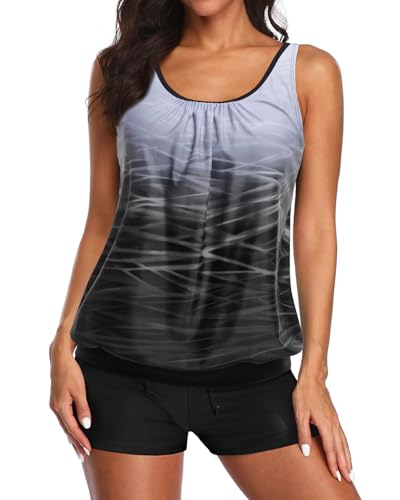 Image of Aqua Eve Two Piece Women's Tankini Swimsuits Blouson Swim Tank Top with Shorts Modest Bathing Suits