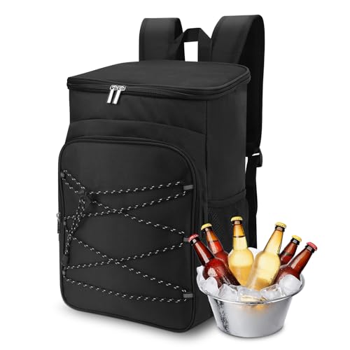 Insulated Backpack Leak Proof Oxford Cloth Cooler Backpack Large Capacity Waterproof Insulated Lunch Backpack with Side Pockets for Camping Picnic Hiking BBQ Outdoor 29x19x42cm