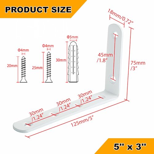 Alise J5207W-4P Floating Shelf Brackets,White Bracket For Shelves Heavy Duty L Wall Bracket Corner Brace,Stainless Steel Joint Angle Bracket thumb #1