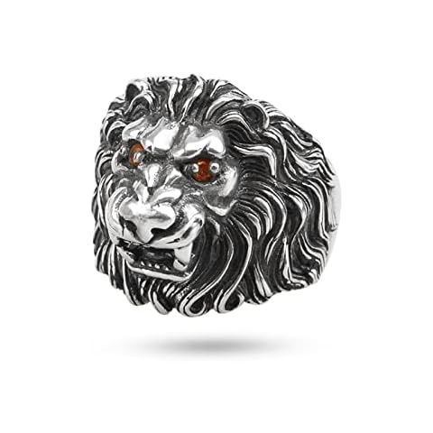 JadeAngel Lion Ring,Chunky 925 Sterling Silver Mens Lion Head Biker Ring Gift for Men Father Husband Friend (X 1/2) Cover