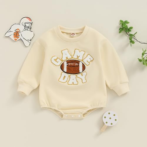 Newborn Baby Girl Boy Football Outfit Sweatshirts Romper Game Day Oversized Bodysuit Sweater Fall Winter Pullover2