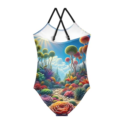 CHIFIGNO Colorful Succulent Swim Suits Girls Quick Dry Crossback One Piece Swimming Suit with Adjustable Strap 3T2