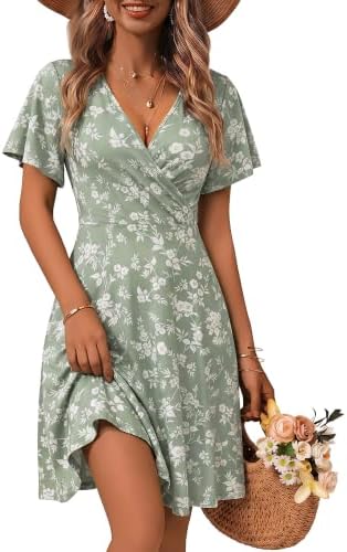 MSBASIC Summer Dresses for Women 2026 Wrap V Neck midi Short Slee...